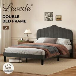 Rackhams Double Upholstered Bed Frame Linen Fabric Modern Soft Scalloped Headboard - thumbnail 2