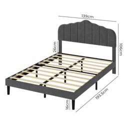 Rackhams Double Upholstered Bed Frame Linen Fabric Modern Soft Scalloped Headboard - thumbnail 3