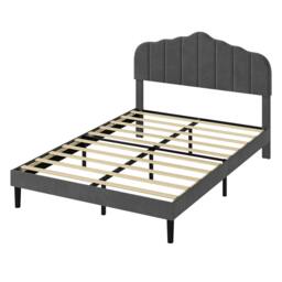 Rackhams Double Upholstered Bed Frame Linen Fabric Modern Soft Scalloped Headboard - thumbnail 1