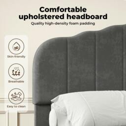 Rackhams Double Upholstered Bed Frame Linen Fabric Modern Soft Scalloped Headboard - thumbnail 6