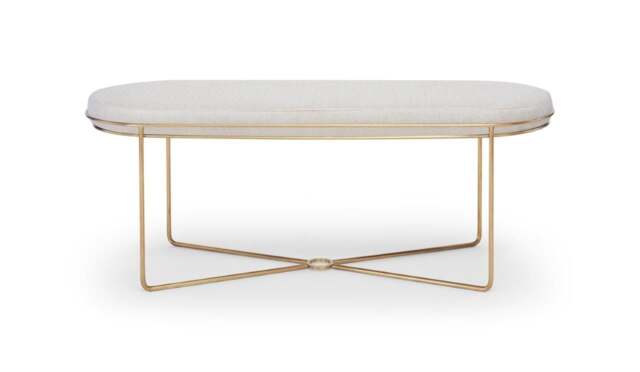Rackhams Finn Ottoman Stools - Brushed Brass - Natural Seat Upholstery - image 1