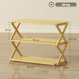 Rackhams 3-Tier Bamboo Shoe Rack, Folding Shoe Shelf, Holds up to 9 Pairs - 60W x 29D x 67H cm - Natural wood finish - thumbnail 6