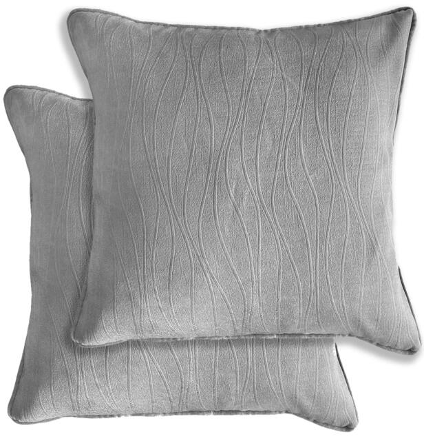 Rackhams Pair of Goodwood Textured Wave Pattern Double Sided Zip Opening Piped Edge Cushion Covers - 43x43cm - Cases Only - Silver - image 1