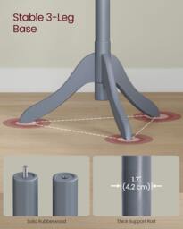 Rackhams Wooden Coat Stand with 3 Height Options and 8 Hanging Hooks - thumbnail 3