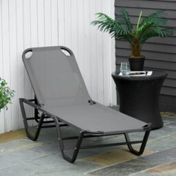 Rackhams Sun Lounger Relaxer Recliner with 5-Position Adjustable Backrest Grey - Grey - Aluminum, Texteline - 163cm x 58.5cm x 91cm - thumbnail 3