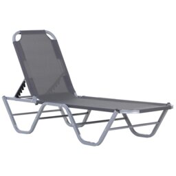 Rackhams Sun Lounger Relaxer Recliner with 5-Position Adjustable Backrest Grey - Grey - Aluminum, Texteline - 163cm x 58.5cm x 91cm - thumbnail 6