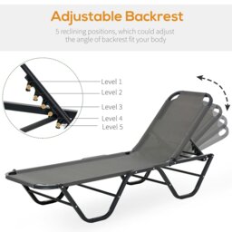 Rackhams Sun Lounger Relaxer Recliner with 5-Position Adjustable Backrest Grey - Grey - Aluminum, Texteline - 163cm x 58.5cm x 91cm - thumbnail 4