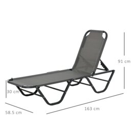 Rackhams Sun Lounger Relaxer Recliner with 5-Position Adjustable Backrest Grey - Grey - Aluminum, Texteline - 163cm x 58.5cm x 91cm - thumbnail 5