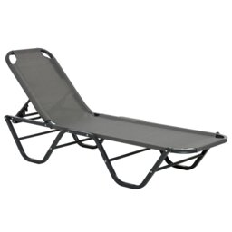 Rackhams Sun Lounger Relaxer Recliner with 5-Position Adjustable Backrest Grey - Grey - Aluminum, Texteline - 163cm x 58.5cm x 91cm - thumbnail 2