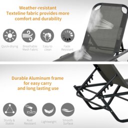 Rackhams Sun Lounger Relaxer Recliner with 5-Position Adjustable Backrest Grey - Grey - Aluminum, Texteline - 163cm x 58.5cm x 91cm - thumbnail 1