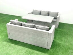 Rackhams Rattan Garden Furniture Set 6 Seater Outdoor Sofa Set with Dining Table Light Grey Mixed - thumbnail 1