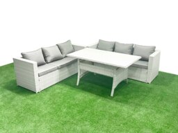 Rackhams Rattan Garden Furniture Set 6 Seater Outdoor Sofa Set with Dining Table Light Grey Mixed - thumbnail 2