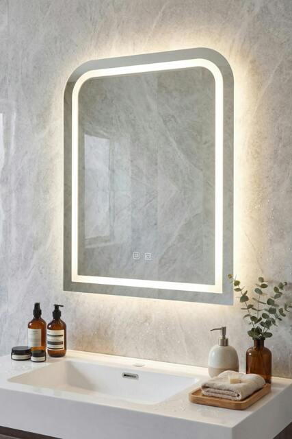 Rackhams Wall Mounted Oval LED Bathroom Mirror - White - One Size - image 1