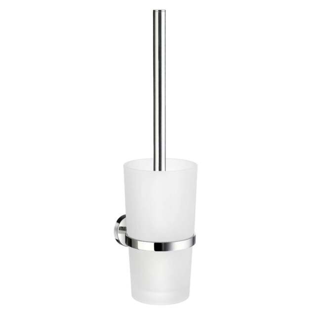 Rackhams Polished Chrome Toilet Brush and Frosted Glass Holder