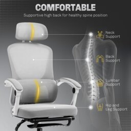 Rackhams Mesh Ergonomic Office Chair with Lumbar Support, Headrest, Grey - thumbnail 4