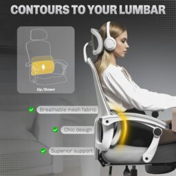 Rackhams Mesh Ergonomic Office Chair with Lumbar Support, Headrest, Grey - thumbnail 5