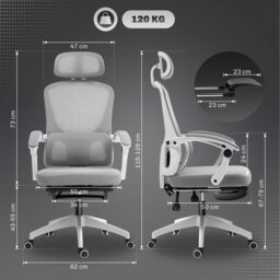 Rackhams Mesh Ergonomic Office Chair with Lumbar Support, Headrest, Grey - thumbnail 6