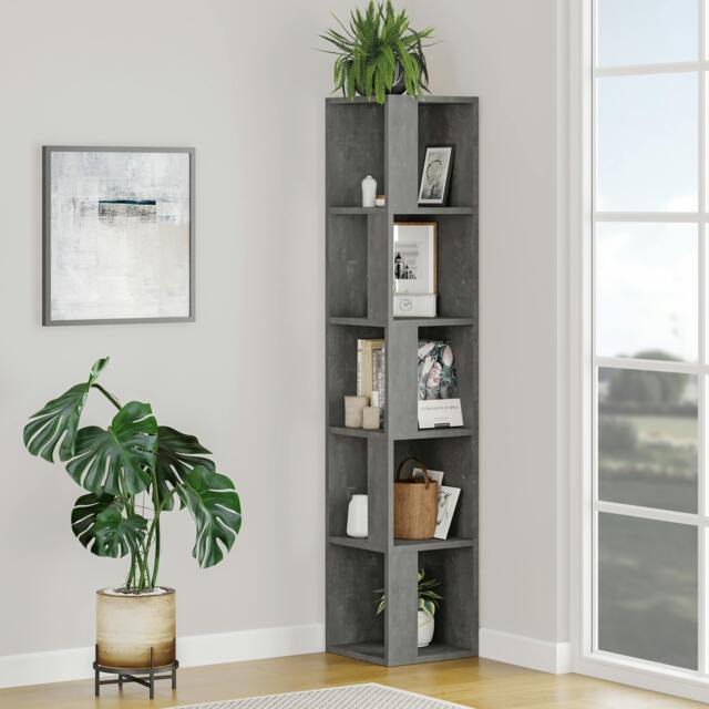 Rackhams Piano Modern Corner Bookcase Tall Display Unit 158.9cm - Retro Grey - image 1