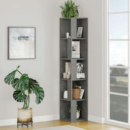Rackhams Piano Modern Corner Bookcase Tall Display Unit 158.9cm - Retro Grey - thumbnail 1