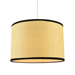 Rackhams Thin Strapped Rattan Drum Lamp Shade with Black Cotton Fabric Trims - thumbnail 2