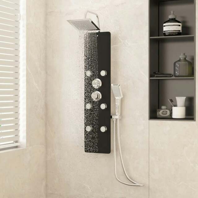 Rackhams Shower Panel Unit Glass 25x47.5x130 cm Black - image 1