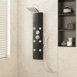 Rackhams Shower Panel Unit Glass 25x47.5x130 cm Black - thumbnail 1