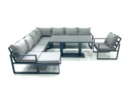 Rackhams 9 Seater Outdoor Aluminum Garden Furniture Set Corner Sofa Big Footstool Chair Adjustable Rising Lifting Dining Table Sets Dark Grey - thumbnail 2