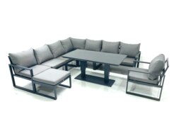 Rackhams 9 Seater Outdoor Aluminum Garden Furniture Set Corner Sofa Big Footstool Chair Adjustable Rising Lifting Dining Table Sets Dark Grey - thumbnail 1