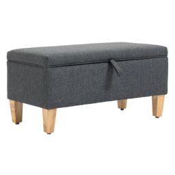 Rackhams Linen Storage Ottoman Storage Box with Rubberwood Legs - Cream - Polyester, Sponge, Rubberwood - 71cm x 37cm x 36cm - thumbnail 2