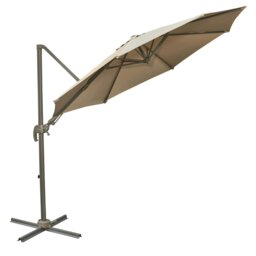 Rackhams 3(m) Cantilever Parasol 360° Rotation Roma Umbrella Hanging Sun Shade with Aluminium Frame, Tilt Crank, 8 Ribs and Cross Base, Khaki - thumbnail 3
