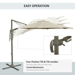 Rackhams 3(m) Cantilever Parasol 360° Rotation Roma Umbrella Hanging Sun Shade with Aluminium Frame, Tilt Crank, 8 Ribs and Cross Base, Khaki - thumbnail 4