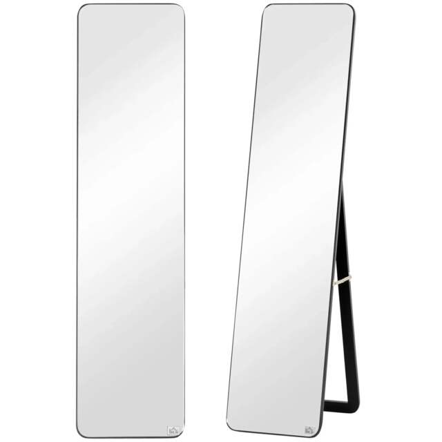 Rackhams Full Length Mirror, 156 x 37 cm Rectangular Full Body Mirror with Stand, Floor Standing, Hanging or Leaning Against Wall for Bedroom Cloakroom, Black - image 1