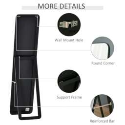 Rackhams Full Length Mirror, 156 x 37 cm Rectangular Full Body Mirror with Stand, Floor Standing, Hanging or Leaning Against Wall for Bedroom Cloakroom, Black - thumbnail 6