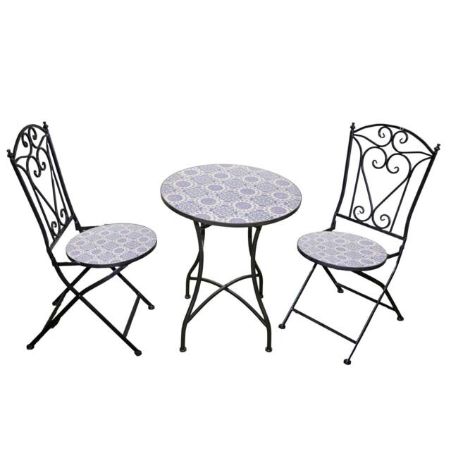 Rackhams Porto Mosaic Bistro Set Three Piece Folding Chairs & Round Table, Metal Outdoor Garden Furniture for Balcony & Terrace - 3 Piece - image 1