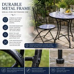 Rackhams Porto Mosaic Bistro Set Three Piece Folding Chairs & Round Table, Metal Outdoor Garden Furniture for Balcony & Terrace - 3 Piece - thumbnail 4