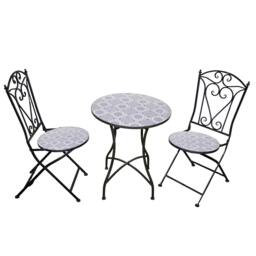 Rackhams Porto Mosaic Bistro Set Three Piece Folding Chairs & Round Table, Metal Outdoor Garden Furniture for Balcony & Terrace - 3 Piece