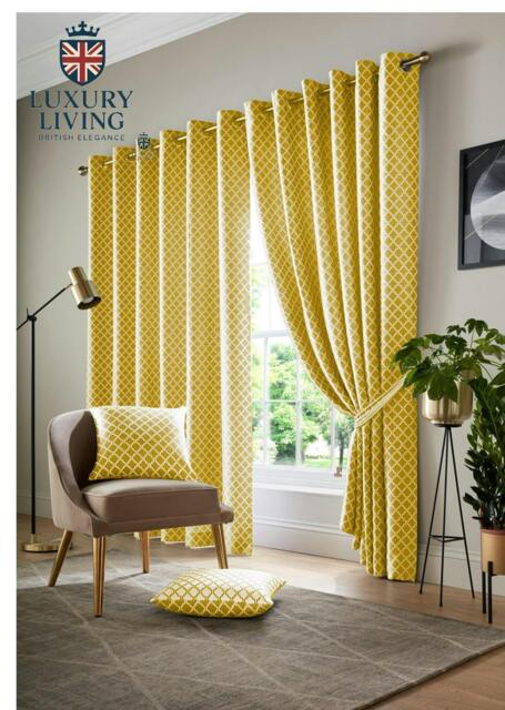 Rackhams Modern Geometric Eyelet Curtains – Two-Tone Jacquard with Full Lining for Contemporary Interiors - 168cm width x 229cm drop