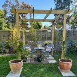 Rackhams Heavy Duty Timber Pergola - Complete DIY Kit - Treated Tanalised Redwood. - 2.4m - 2.4m - 2.7m (Without Base Plates) - thumbnail 2
