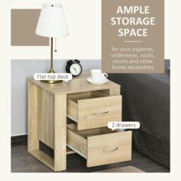 Rackhams 2 Drawer Boxy Bedside Table w/ Handles Elevated Base Oak Brown - Brown - thumbnail 3