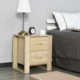 Rackhams 2 Drawer Boxy Bedside Table w/ Handles Elevated Base Oak Brown - Brown - thumbnail 1