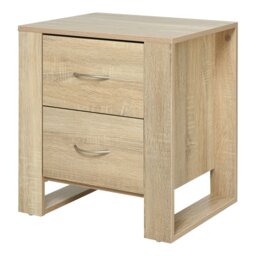 Rackhams 2 Drawer Boxy Bedside Table w/ Handles Elevated Base Oak Brown - Brown - thumbnail 2