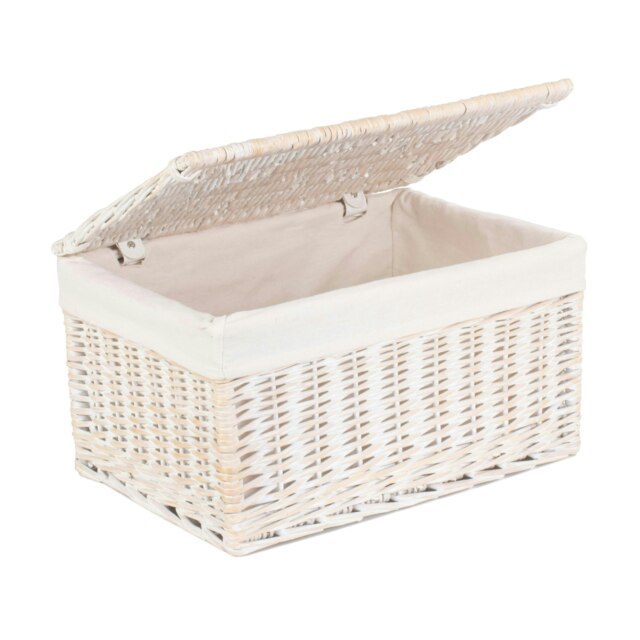 Rackhams Whitewash Steamed Cotton White Lined Wicker Storage Basket - Medium