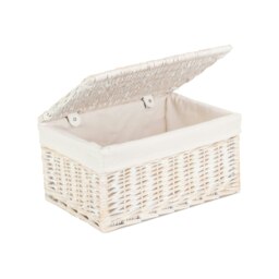 Rackhams Whitewash Steamed Cotton White Lined Wicker Storage Basket - Medium - thumbnail 2