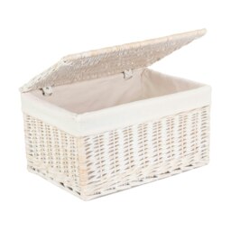 Rackhams Whitewash Steamed Cotton White Lined Wicker Storage Basket - Medium - thumbnail 1