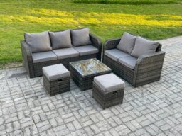 Rackhams 7 Seater Rattan Garden Furniture Set with 2 Sofas, Coffee Table & 2 Footstools - Dark Grey - thumbnail 3