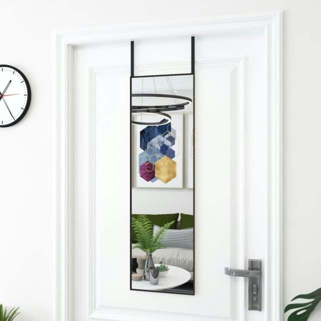 Rackhams Door Mirror Black 30x100 cm Glass and Aluminium