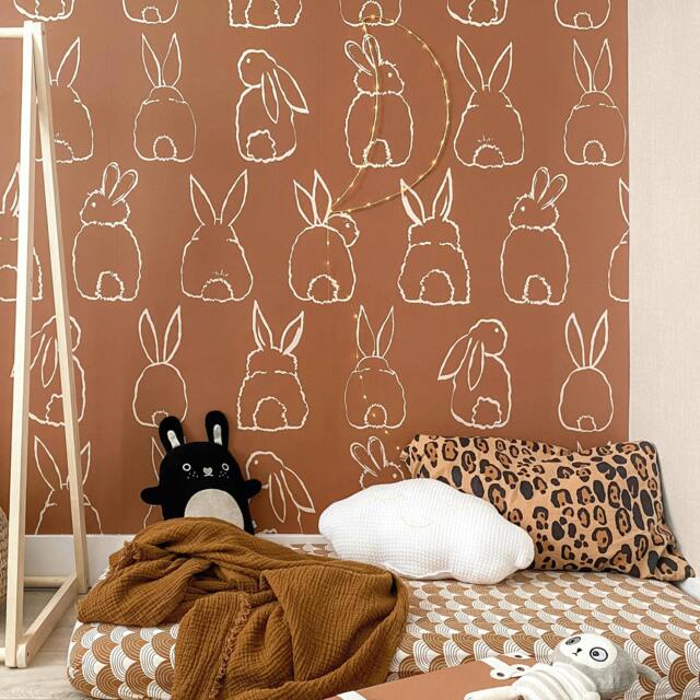 Rackhams Nursery Bunnies 4 Lane Repeatable Wallpaper Mural 200 x 285cm, Terracotta Brown - image 1
