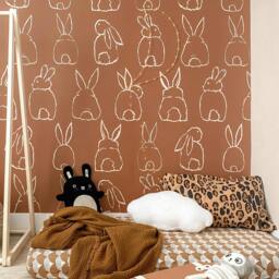 Rackhams Nursery Bunnies 4 Lane Repeatable Wallpaper Mural 200 x 285cm, Terracotta Brown - thumbnail 1