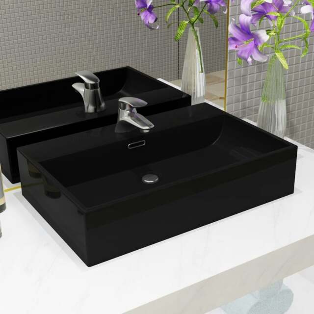 Rackhams Basin with Faucet Hole Ceramic Black 60.5x42.5x14.5 cm