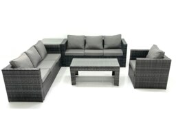 Rackhams 7 Seater Rattan Garden Furniture Set Outdoor Lounger Sofa with Coffee Table Armchair Side Table Dark Grey Mixed - thumbnail 2